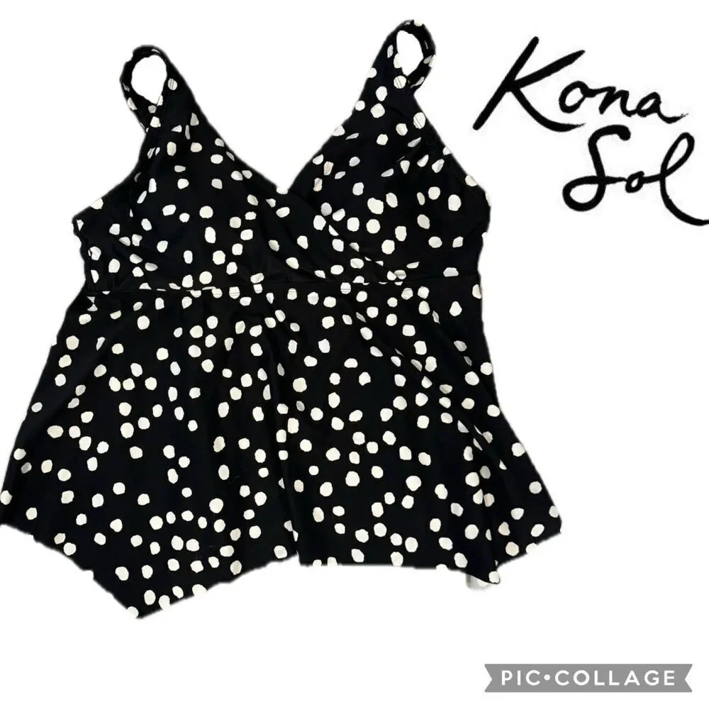 3pc swimsuit set/polkadot tankini swim top & boy shorts with headband